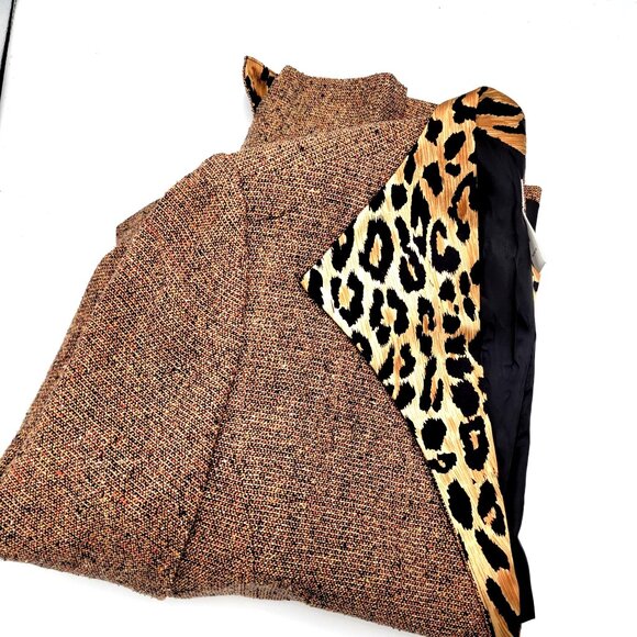 Vintage Silk Womens Tweed Blazer With Leopard Print Lapel & Cuffs - Picture 8 of 13